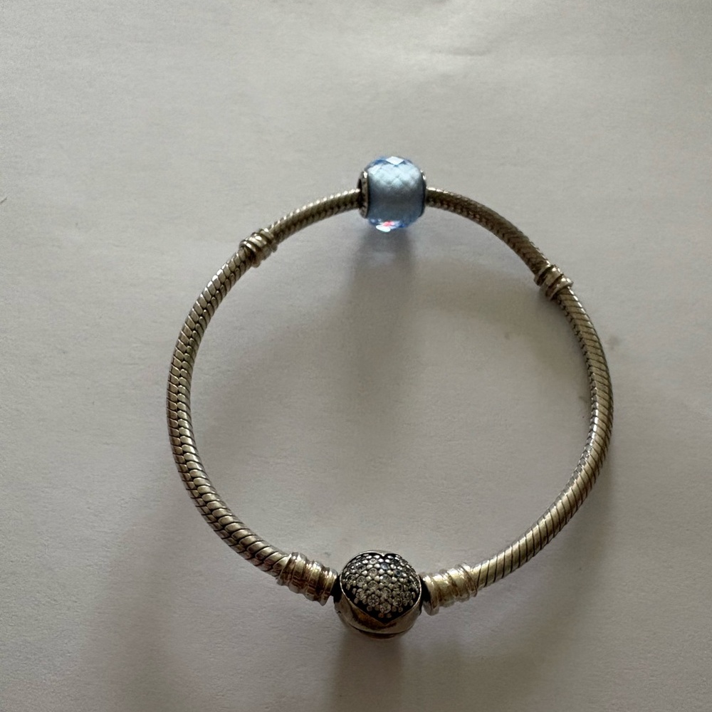 Pandora Silver Bracelet with Blue Faceted Charm